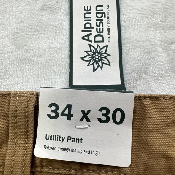 Alpine Design Utility Pants Mens 34 X 30 Brown Khaki 100% ORGANIC Cotton Relaxed - Picture 9 of 13